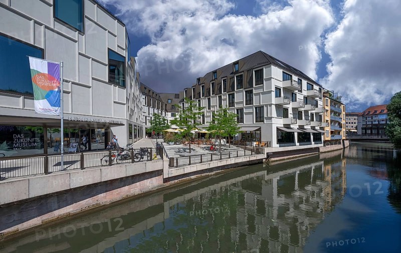 Future museum and flats, in front of the Pegnitz, Nuremberg, Middle Franconia, Bavaria, Germany, Europe