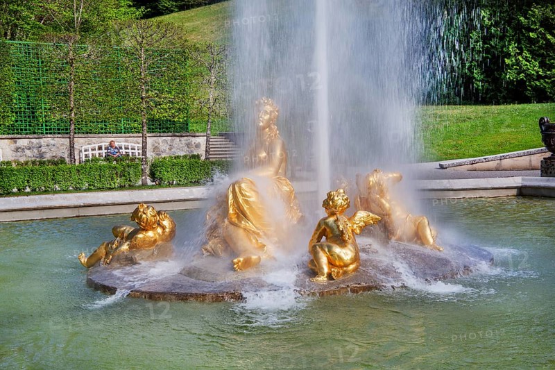 Flora fountain in the water parterre of Linderhof Castle, municipality of Ettal, Ammergau Alps, Ammertal, Upper Bavaria, Bavaria, Germany, Europe