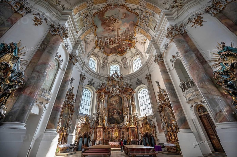 Interior of the baroque Basilica of St Alexander and Theodor, Ottobeuren, Unterallgäu, Bavaria, Germany, Europe
