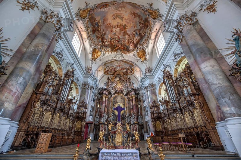 Chancel of the baroque Basilica of St Alexander and Theodor, Ottobeuren Monastery, Ottobeuren, Unterallgäu, Bavaria, Germany, Europe
