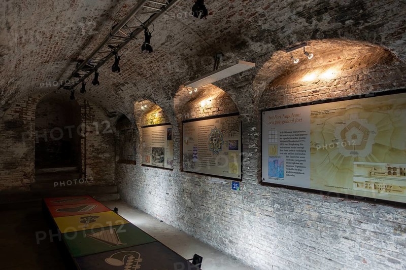 Interior of caponier at Fort Napoleon, polygonal fort of the Napoleonic era in the dunes at Ostend, Oostende, West Flanders, Belgium, Europe