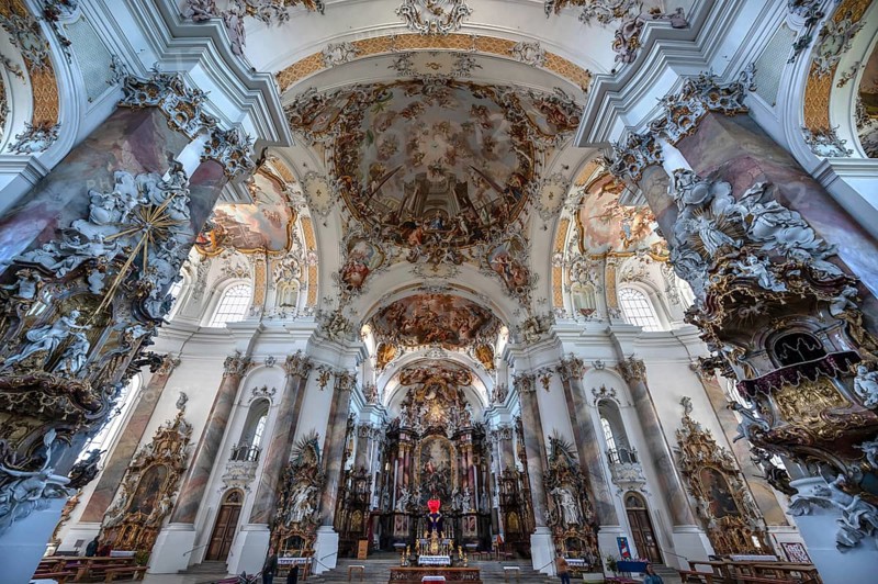 Interior of the baroque Basilica of St Alexander and Theodor, Ottobeuren, Unterallgäu, Bavaria, Germany, Europe