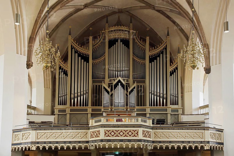 Organ of the UNESCO St. Mary's Church, interior view, town church, market square, Luther city Wittenberg, Fläming, Saxony-Anhalt, Germany, Europe