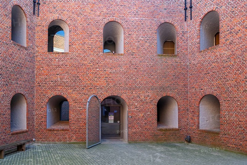 Pentagonal inner court at Fort Napoleon, polygonal fort of the Napoleonic era in the dunes at Ostend, Oostende, West Flanders, Belgium, Europe
