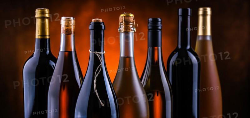 Composition with bottles of different sorts of wine