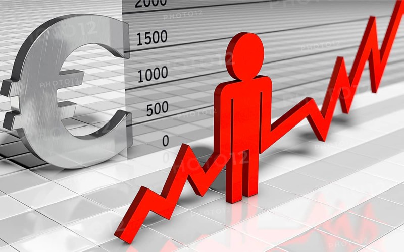 Rising personnel costs. euro sign, diagram and graph with figure symbol