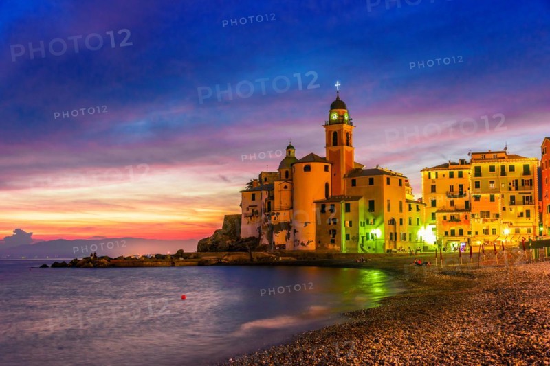 The tourist resort of Camogli on the Italian Riviera in the Metropolitan City of Genoa, Liguria, Italy, Europe