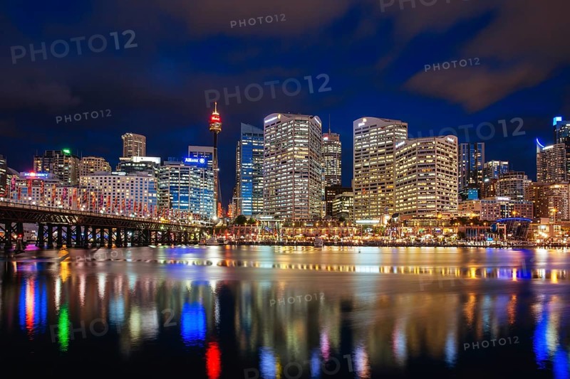 Sydney, Australia, October 14 2013: Sydney skyline and Pyrmont bridge at dusk near Darling Harbour, in Sydney Australia, Oceania