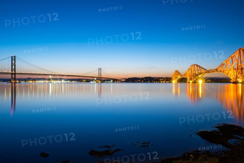 The bridges in South Queensferry, Scotland, at dusk