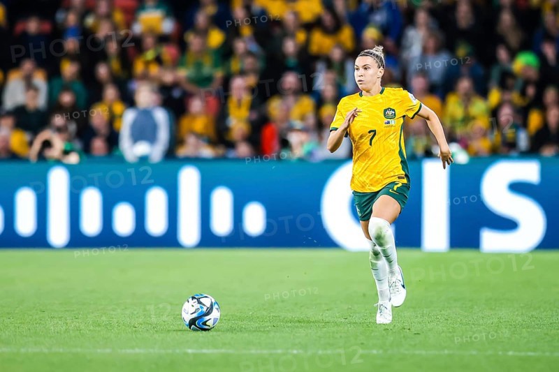 BRISBANE, AUSTRALIA, JULY 27: Steph CATLEY of Australia as Australia plays Nigeria at the FIFA Women's World Cup Australia New Zealand 2023 at Brisbane Stadium on July 27, 2023