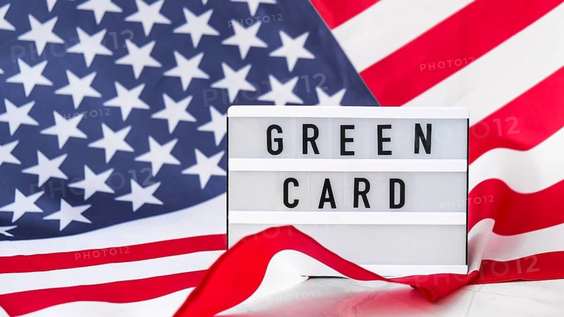 American flag. Lightbox with text GREEN CARD Flag of the united states of America. July 4th Independence Day. USA patriotism national holiday. Usa proud. Freedom concept