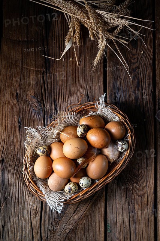 Fresh eggs straight from the farm in a basket