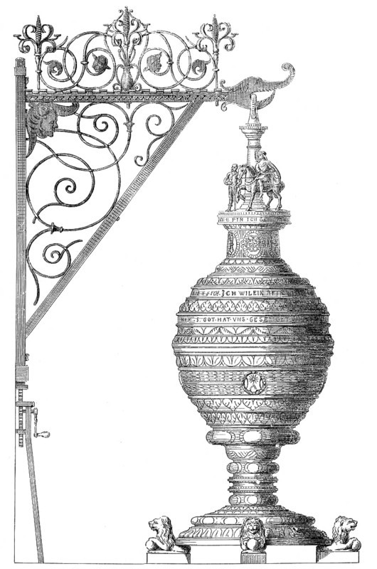 Historical illustration from the 19th Century, 1881, German Renaissance style, 16th century, old Baptismal font of the church Maria im Kapitol, Cologne, Germany, Europe, Deutsche Renaissance, Zeichnung von 1881, das alte Taufbecken in der Kirche Maria im Kapitol, Köln, Nordrhein-Westfalen, Deutschland, Europa, Europe
