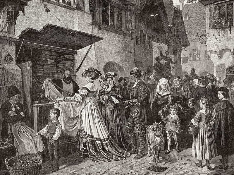 Market scene in the Middle Ages, Germany, Europe