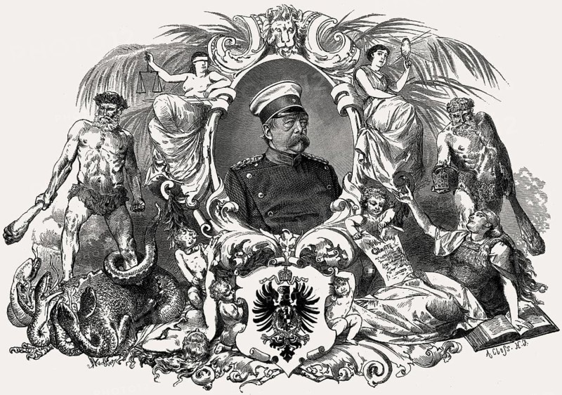 Allegory with Prince of Bismarck, first Chancellor of the German Empire, founding of the German Reich