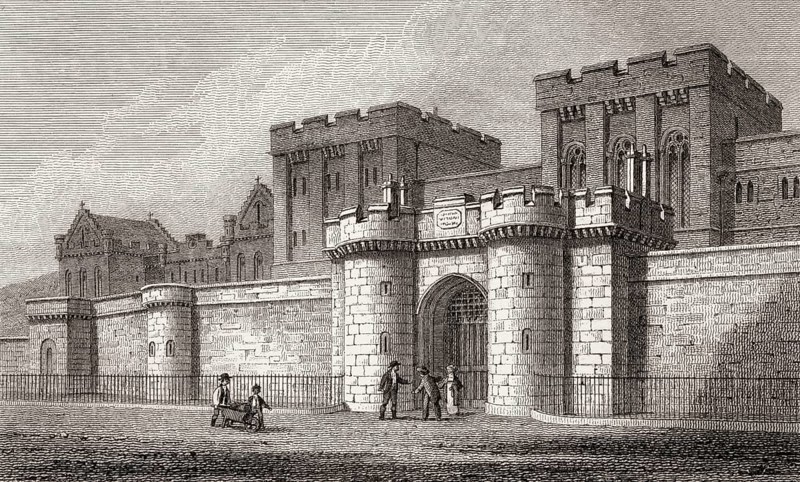 The New Jail, from Calton Hill, Edinburgh, Scotland, 19th century, Views in Edinburgh by J. & H. S. Storer