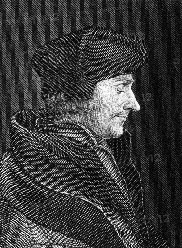 Desiderius Erasmus (1466-1536) on engraving from 1859. Dutch Renaissance humanist, Catholic priest, social critic, teacher and theologian. Engraved by C.Barth and published in Meyers Konversations-Lexikon, Germany, 1859, Europe