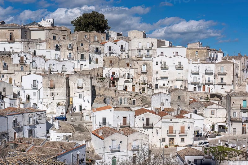 The old town centre of Monte Sant Angelo in the Gargano mountains in the Italian region of Apulia