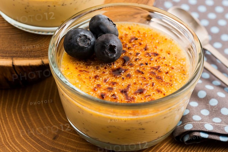 Creme brulee.French vanilla cream dessert with caramelised sugar