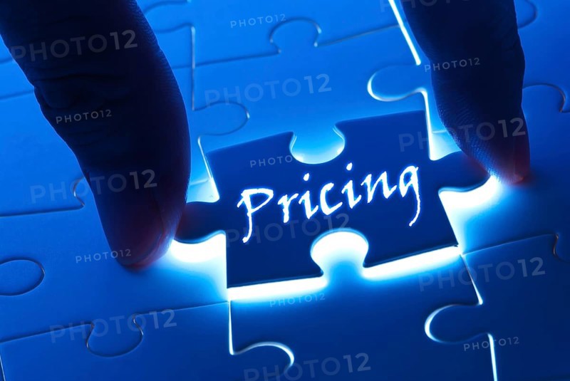 Pricing concept, pricing word on puzzle piece with back light