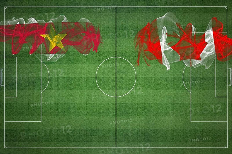 Suriname vs Canada Soccer Match, national colors, national flags, soccer field, football game, Competition concept, Copy space
