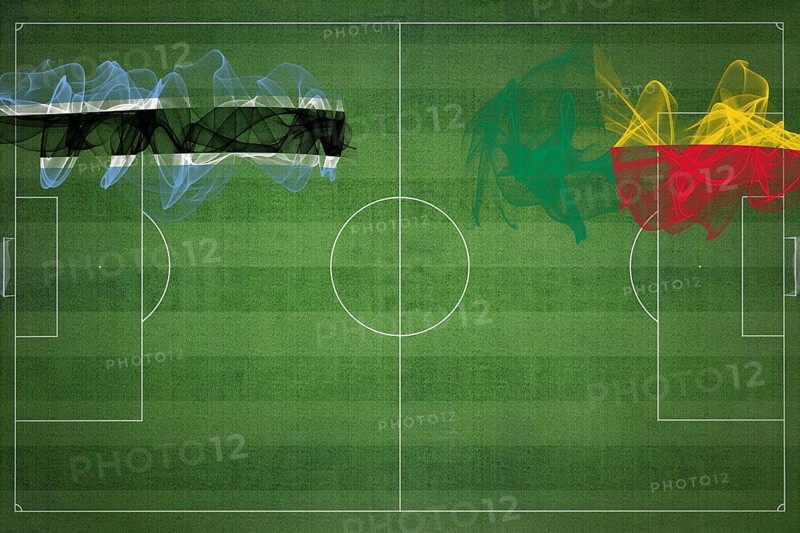 Botswana vs Benin Soccer Match, national colors, national flags, soccer field, football game, Competition concept, Copy space
