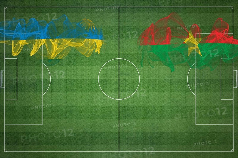 Rwanda vs Burkina Faso Soccer Match, national colors, national flags, soccer field, football game, Competition concept, Copy space