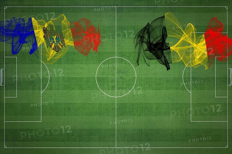 Moldova vs Belgium Soccer Match, national colors, national flags, soccer field, football game, Competition concept, Copy space