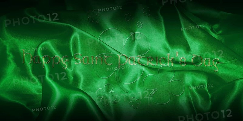 Happy Saint Patrick's Day. Text With Clover Leafs Isolated On Green Irish Background 3D illustration