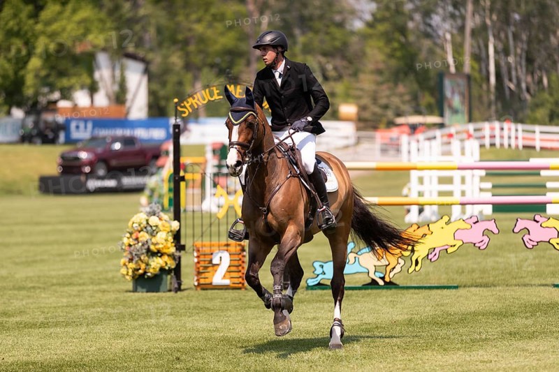 Vaclav Stanek from Czechoslovakia, and riding Quintin, compete in the 1.60m Grand Prix during The Continental international competition at Spruce Meadows, in Calgary, Canada, North America