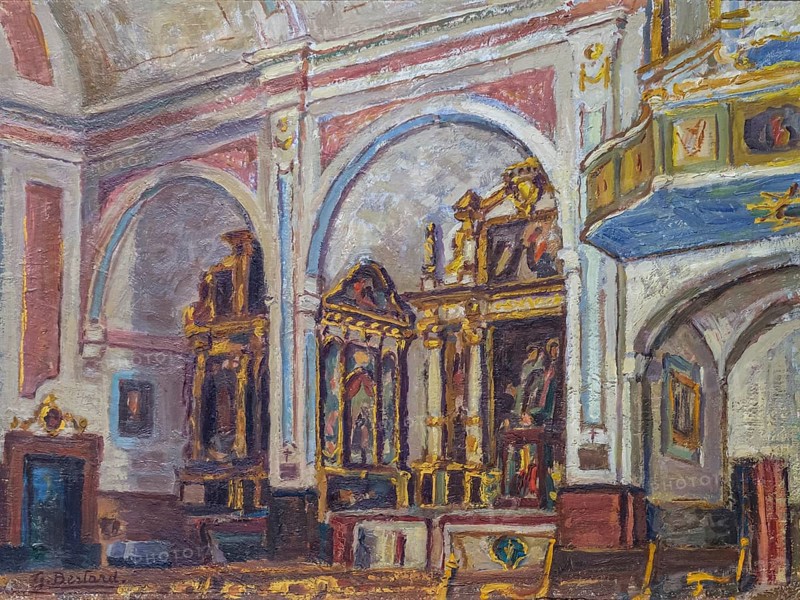 Guillem Bestard, Interior esglesia del Roser, oil on canvas, pollensa museum, Majorca, Balearic Islands, Spain, Europe
