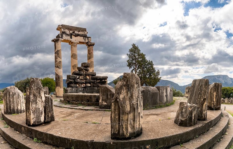 Delphi, Greece, 7 November, 2022: view of the Tholos of Delphi in the Sanctuary of Athena Pronaia in Delphi, Europe