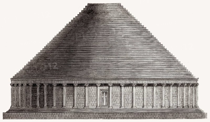 Rekonstruktion von Madghacen oder Medracen, einem königlichen Mausoleum-Tempel der numidischen Berberkönige, nahe der Stadt Batna in Aurasius Mons in Numidien, Algerien