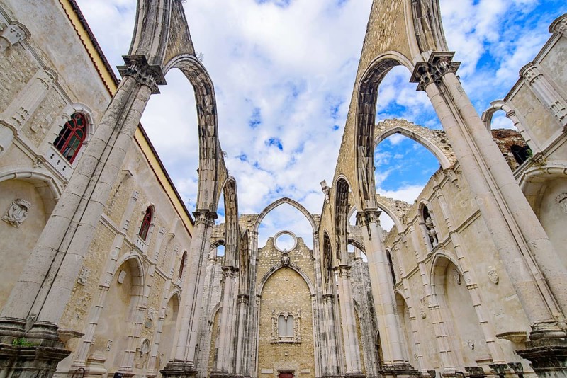 Ruins of Carmo Convent, an archaeological museum in Lisbon, Portugal, Europe