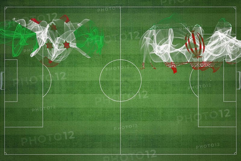 Burundi vs Iran Soccer Match, national colors, national flags, soccer field, football game, Competition concept, Copy space