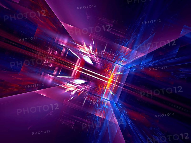 Abstract blue and purple computer-generated 3d illustration. Neon glowing walls of hall or portal. Sci fi, big data or vr background. For covers, posters, banners