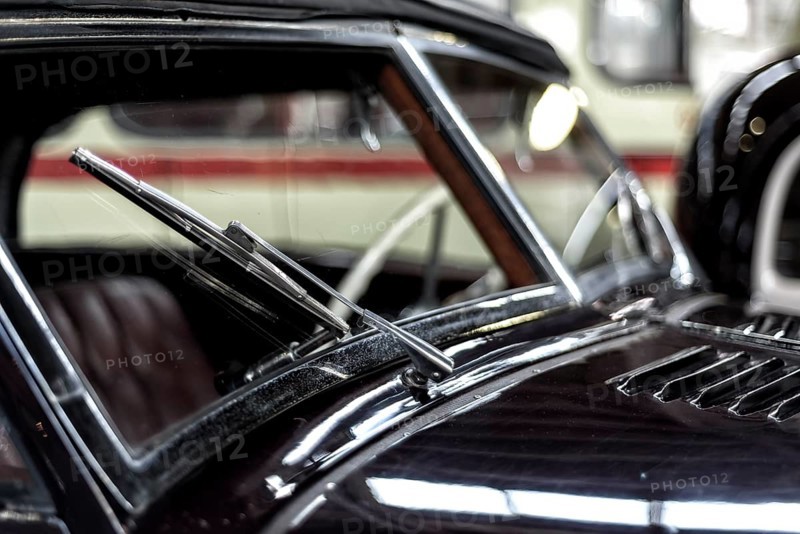 Details of a classic car in a museum