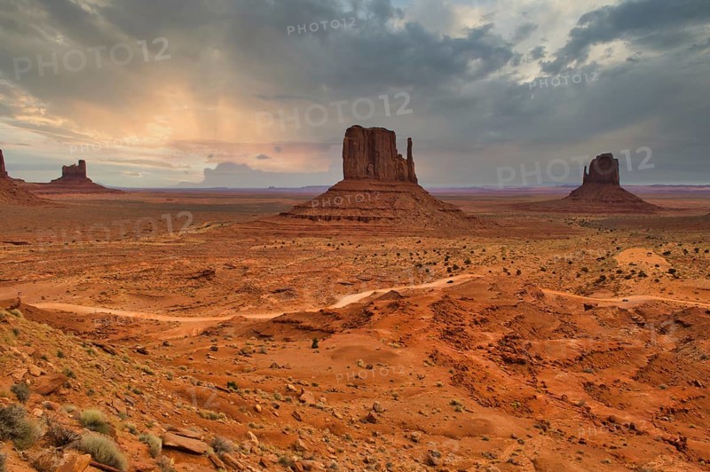 Monument valley dramatic landscape. Colorado Plateau on the Arizona Utah border in the United States. Travel and Tourism