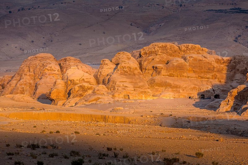 Landscape with sandstone rocks in little petra archaeological site, Jordan, Asia