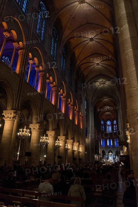 PARIS, FRANCE, MAY 25, 2018, Artistic light installation inside the Notre Dame Cathedral in Paris before the fire, France, Europe