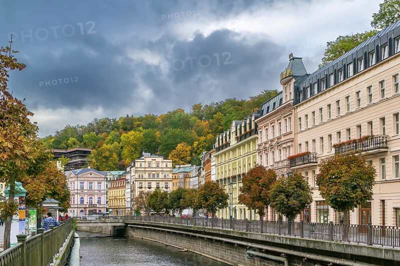 Embankment of Tepla river in Karlovy Vary, Czech republic