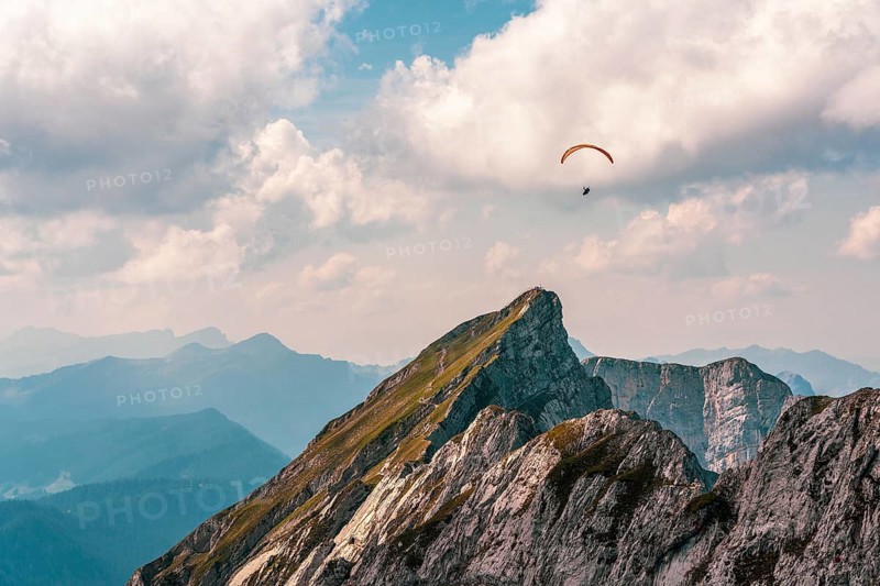 Panoramic view of Pilatus mountain in Switzerland, paragliding on Pilatus mountain