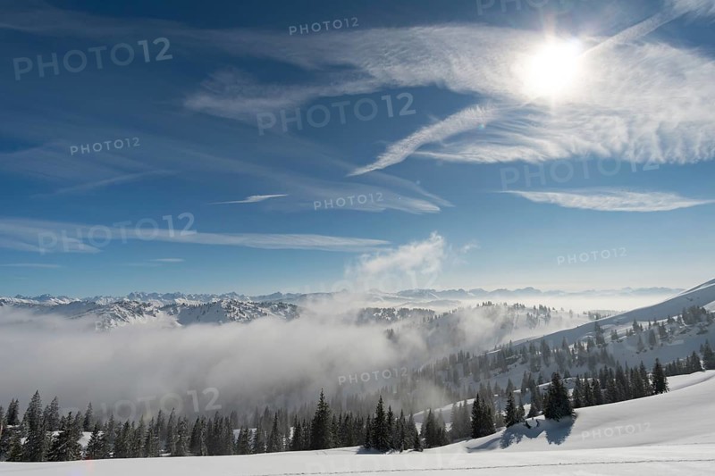 Fantastic snowshoe tour on the Hochgrat at the Nagelfluhkette in Allgau, Bavaria
