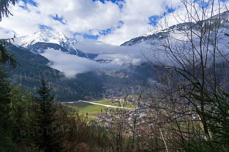 View from the mountainside to the Mayrhofen ski resort. Tyrol, Austrian Alps