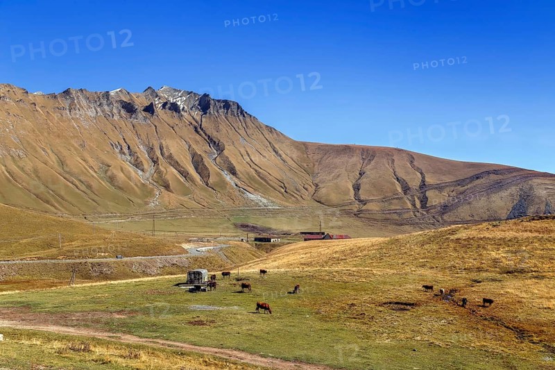 Mountain landscape from Georgia-Russia Friendship Monument near Gudaur, Georgia, Asia