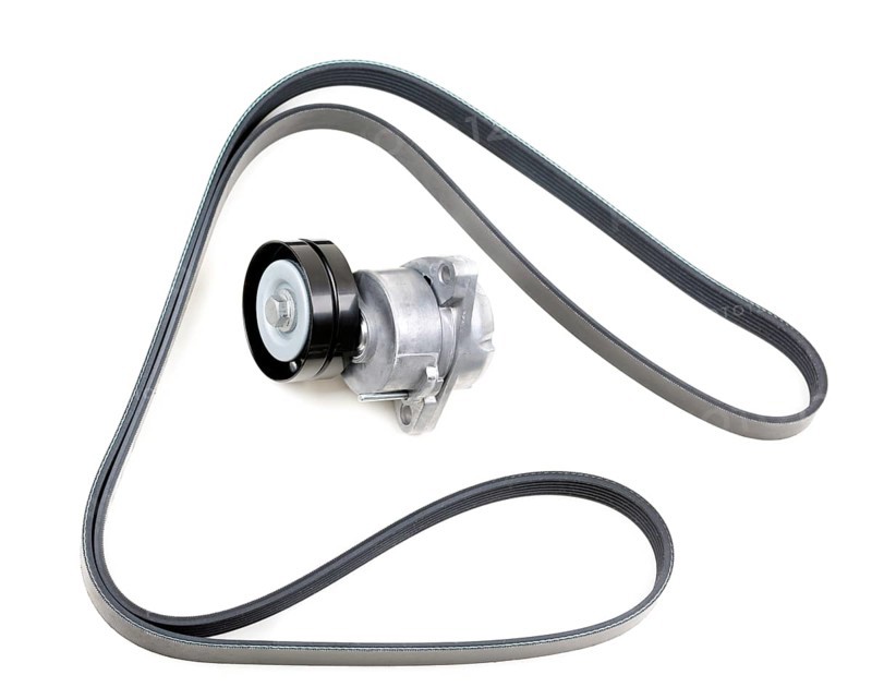Set, the serpentine belt and tensioner pulley. Isolate on white