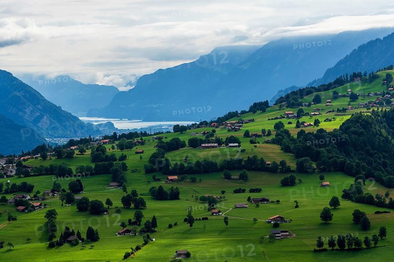 Panoramic view of Lake Thun in Switzerland