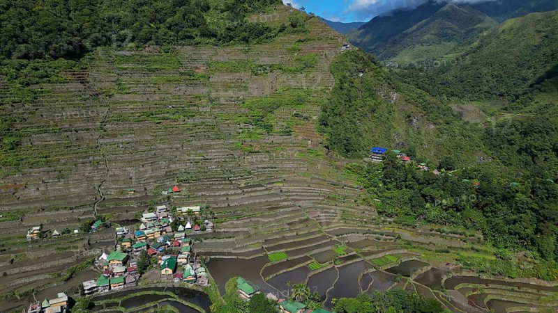 Aerial view of picturesque Batad Rice Terraces in Ifugao Province, Luzon Island, Philippines, Asia