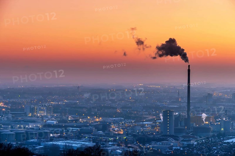 Smoking chimneys in the industrial zone in Linz, Austria, Upper Austria Austria, Europe