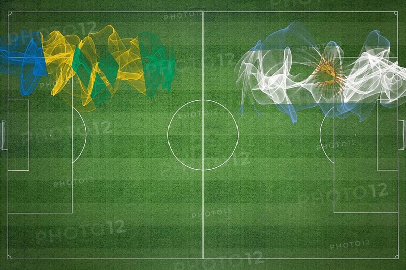 Saint Vincent and the Grenadines vs Argentina Soccer Match, national colors, national flags, soccer field, football game, Competition concept, Copy space
